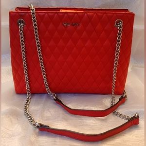Nine West Gorgeous Quilted Red purse, silver chain straps.
